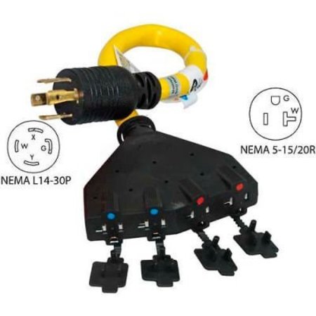 CONNTEK Conntek 20611-018, 1.5', 30A, Generator Power Cord with NEMA L14-30P to 5-15/20R*4 20611-018
